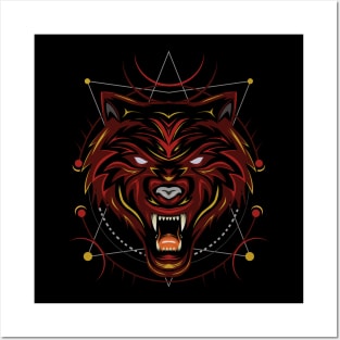 angry wolves face Posters and Art